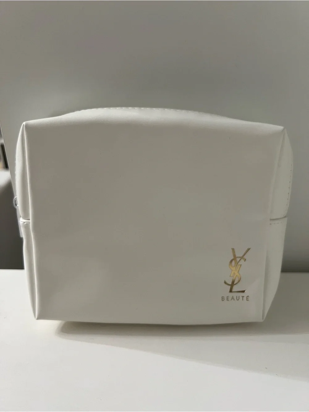YSL Beauty white Cosmetic Pouch with Gold Logo
